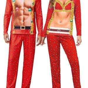 Festive Red Christmas Pajama Set Couples set.